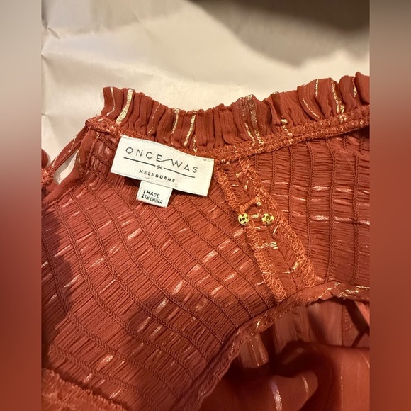 Once Was Melbourne Rust Orange Metallic Stripe Midi Dress – Size 1 (NWT) - Picture 2 of 6